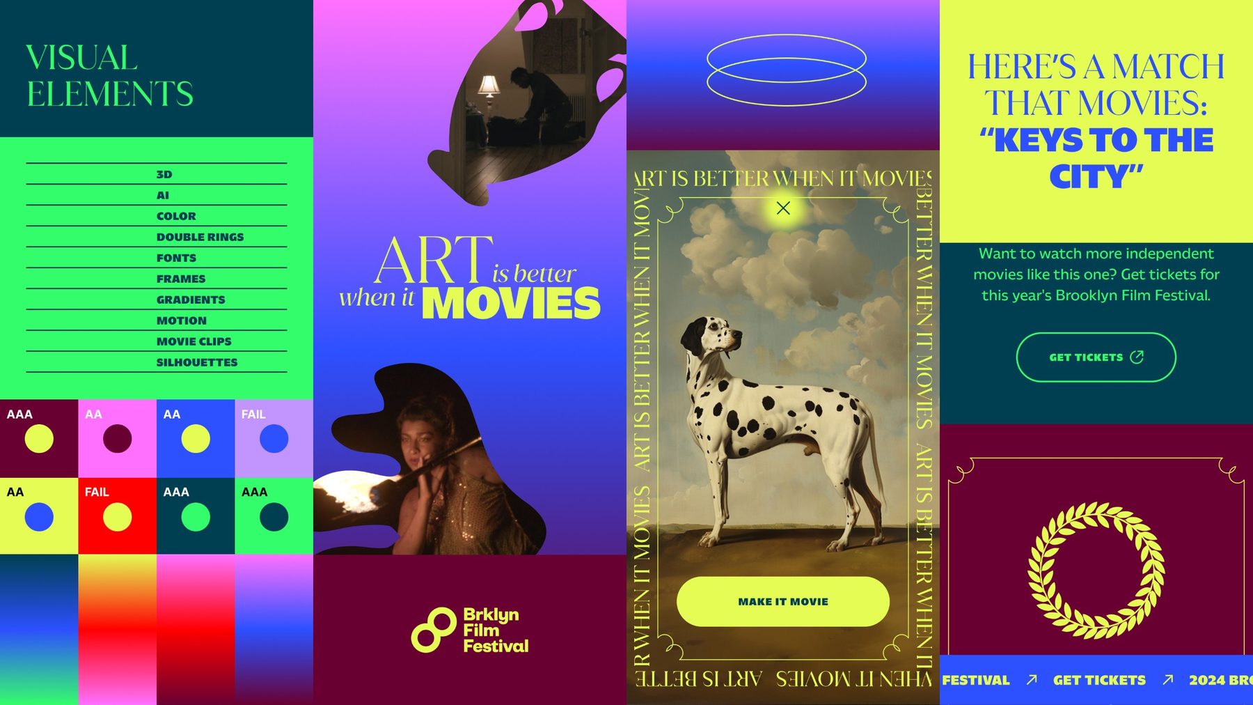 Brooklyn Film Festival visual elements: type, color, gradients and frames