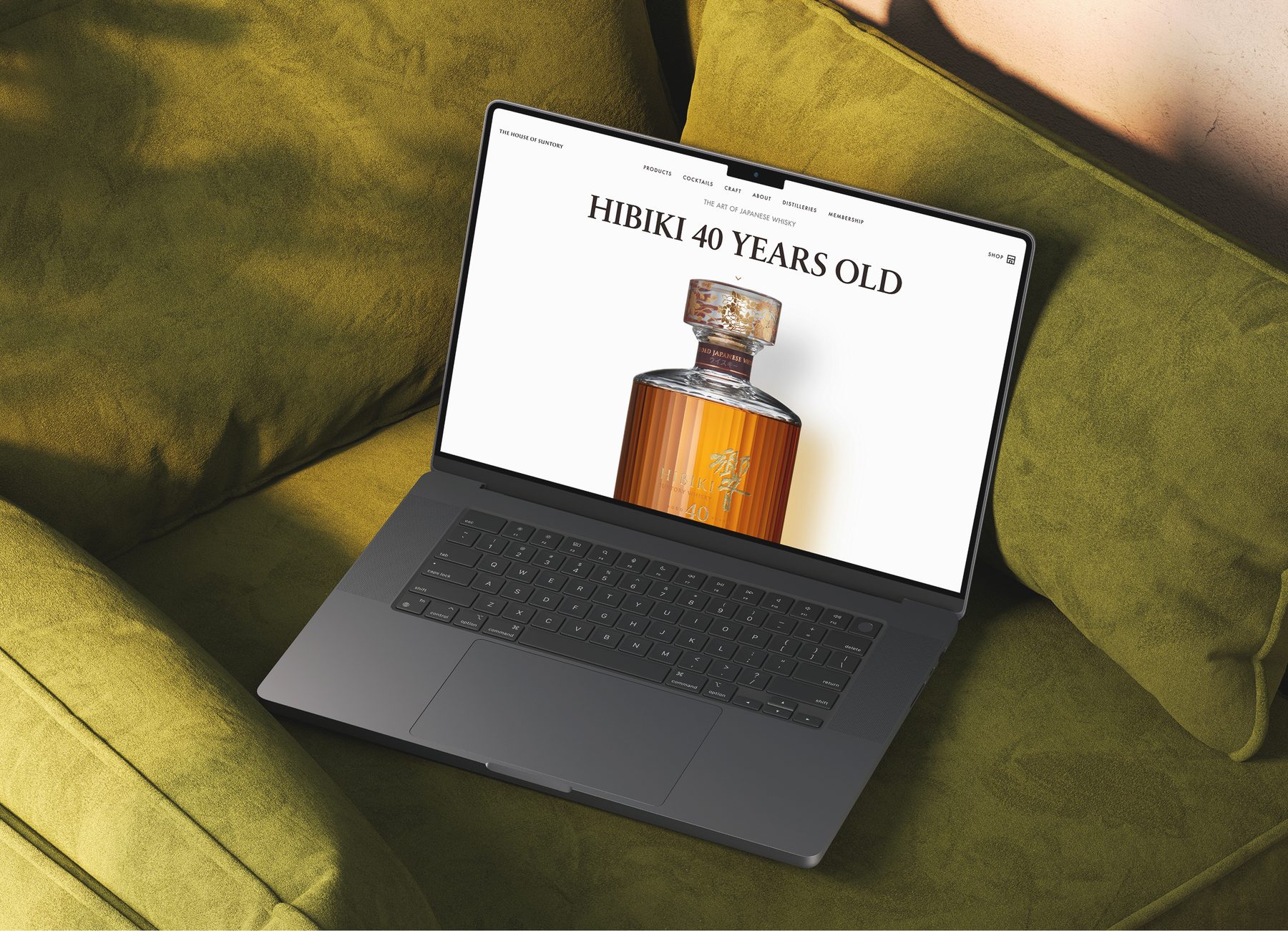 Hibiki 40 Years Old product page on a laptop